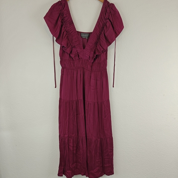 Anthropologie Somerset Ruffled Tiered Midi Dress Is Raspberry Size Medium - Picture 3 of 14
